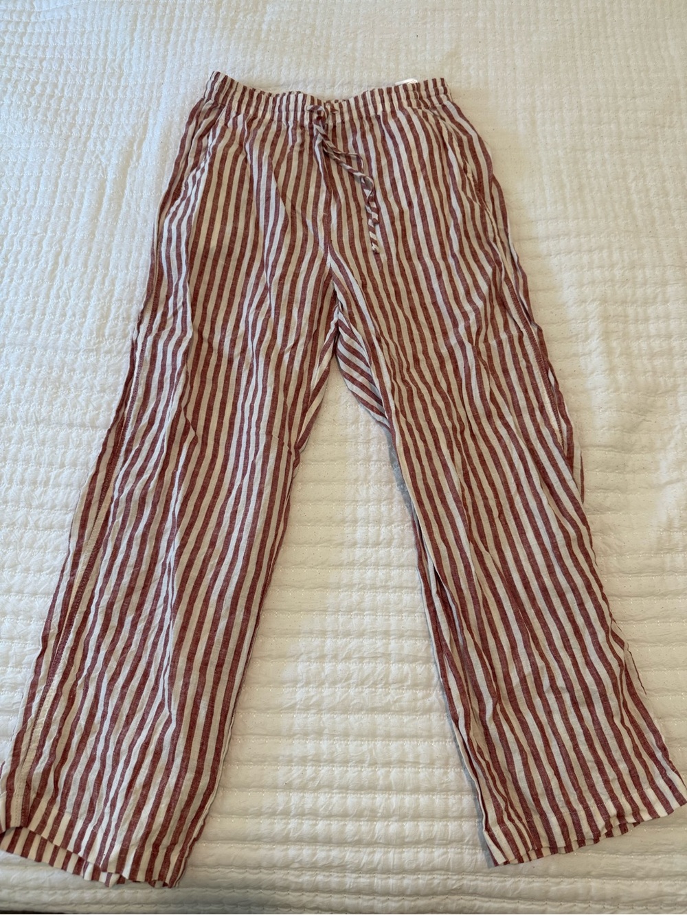Striped Red and White Casual Drawstring Pants